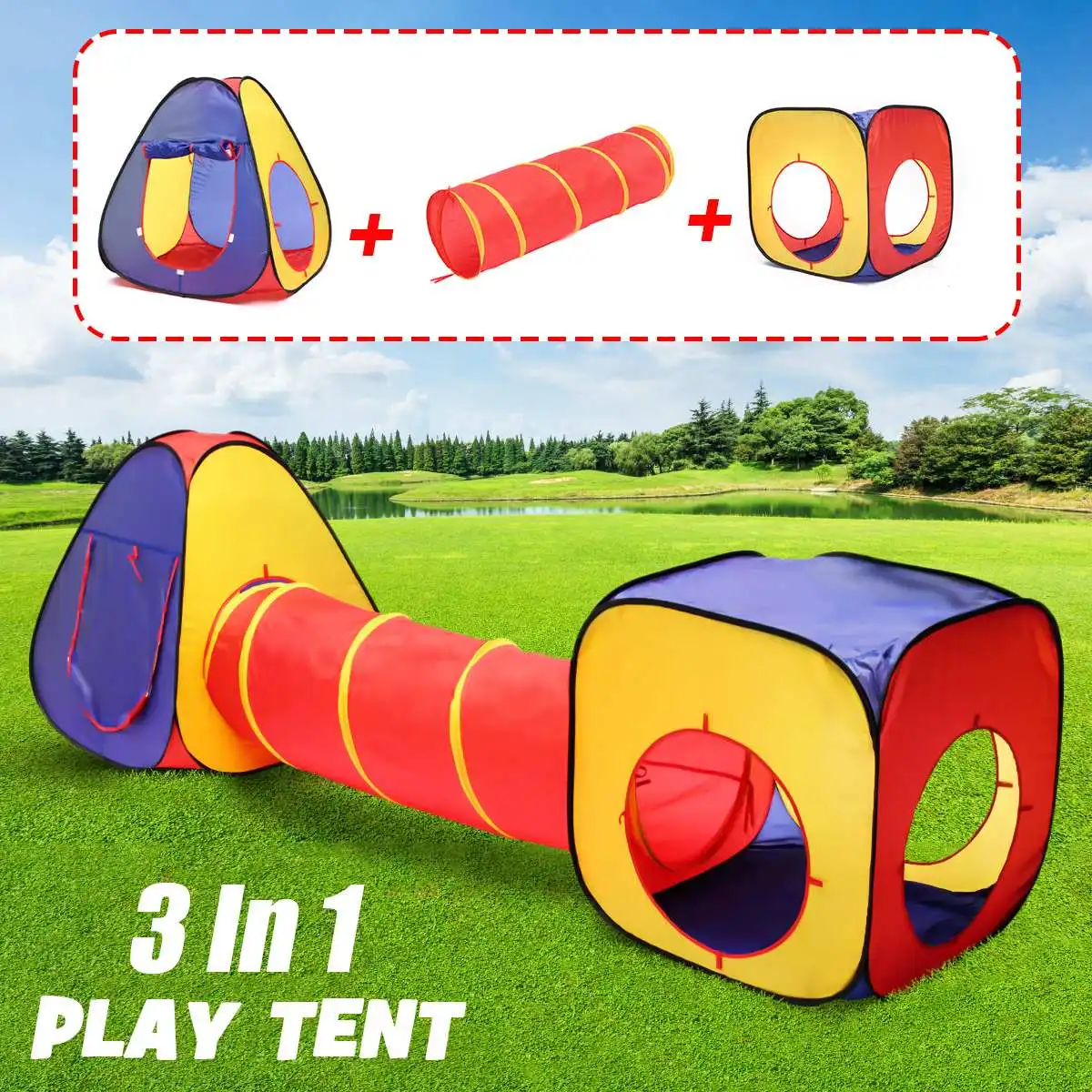 

Portable Large Pool Tube Teepee 3pc Children Play Tent Children Tunnel Tents Ocean Balls Pool Pit Kids Play House Tent Crawling