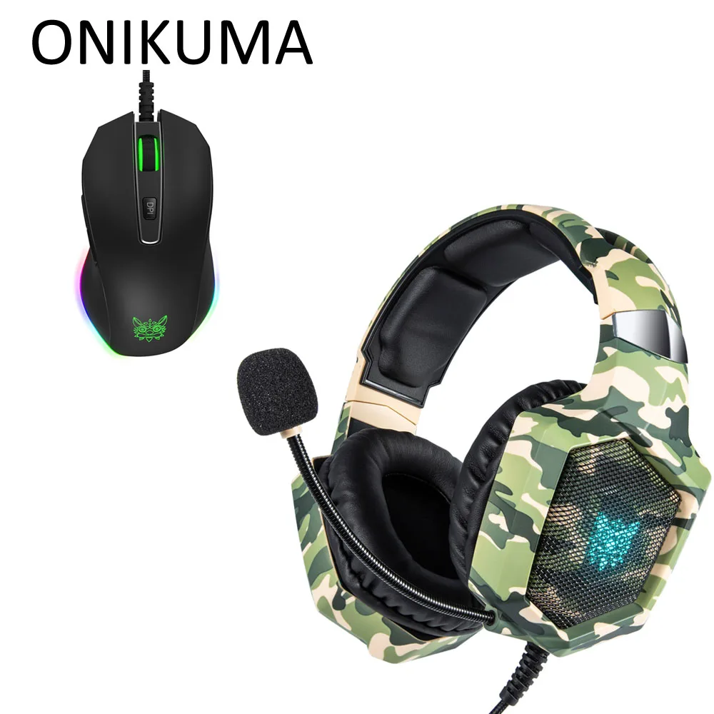 ONIKUMA K8 PS4 гарнитура Casque PC Gamer бас Игровые наушники с микрофоном+ профессиональная проводная USB игровая мышь - Цвет: With Box