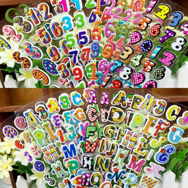 

10pcs/lot Cute Cartoon Numbers Alphabet letter Stickers Transparent PVC Bubble Stickers Child Toys Boy Girl Gift LYQ