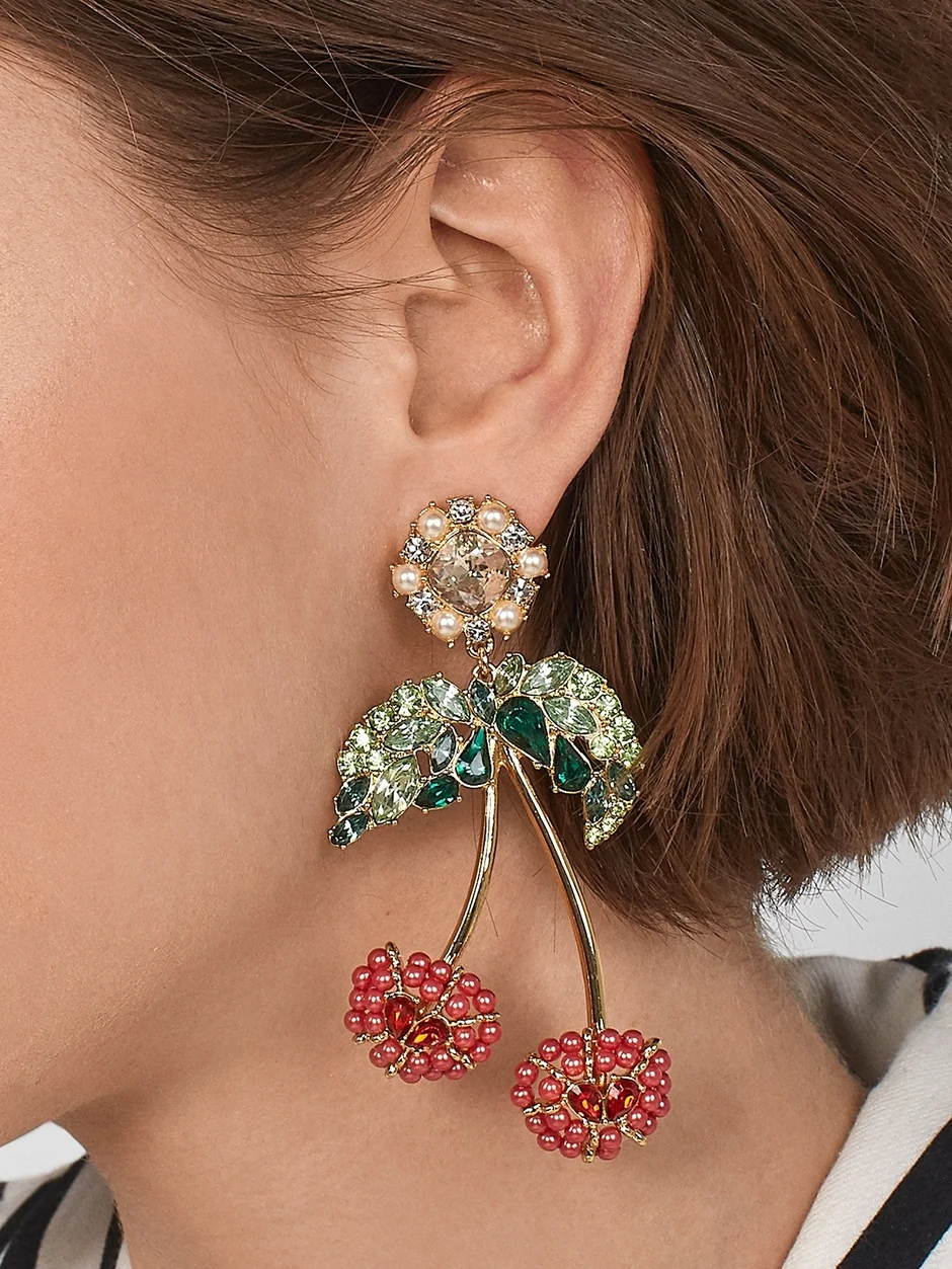 

2019 New Za Earrings Women's Colorful Crystal Rhinestone Fruit Leaf Design Drop Earrigns For Women Indian Ethnic Jewelry Dangle