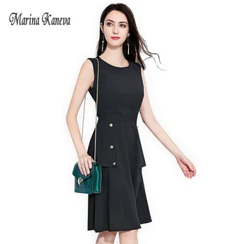 

Women vintage ol office dress Black Button Bodycon Plus size 4XL Fashion Winter Dress Female Office Work Sleeveless Robe Vestido
