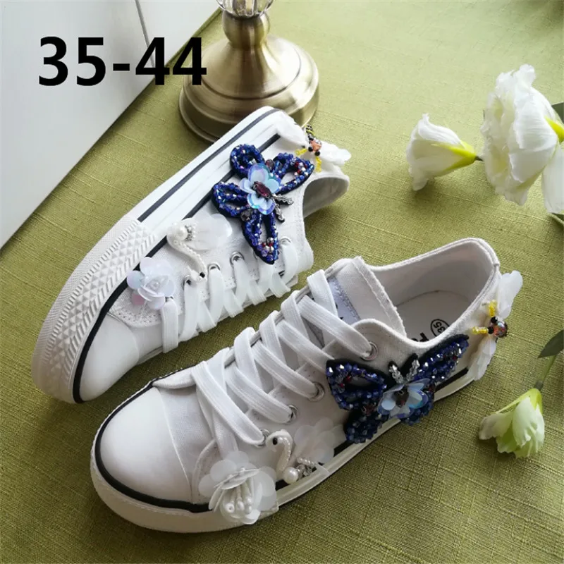 

Outdoor soft bottom comfortable wear new heavy work low to help canvas female flat bottom with crystal diamond student shoes