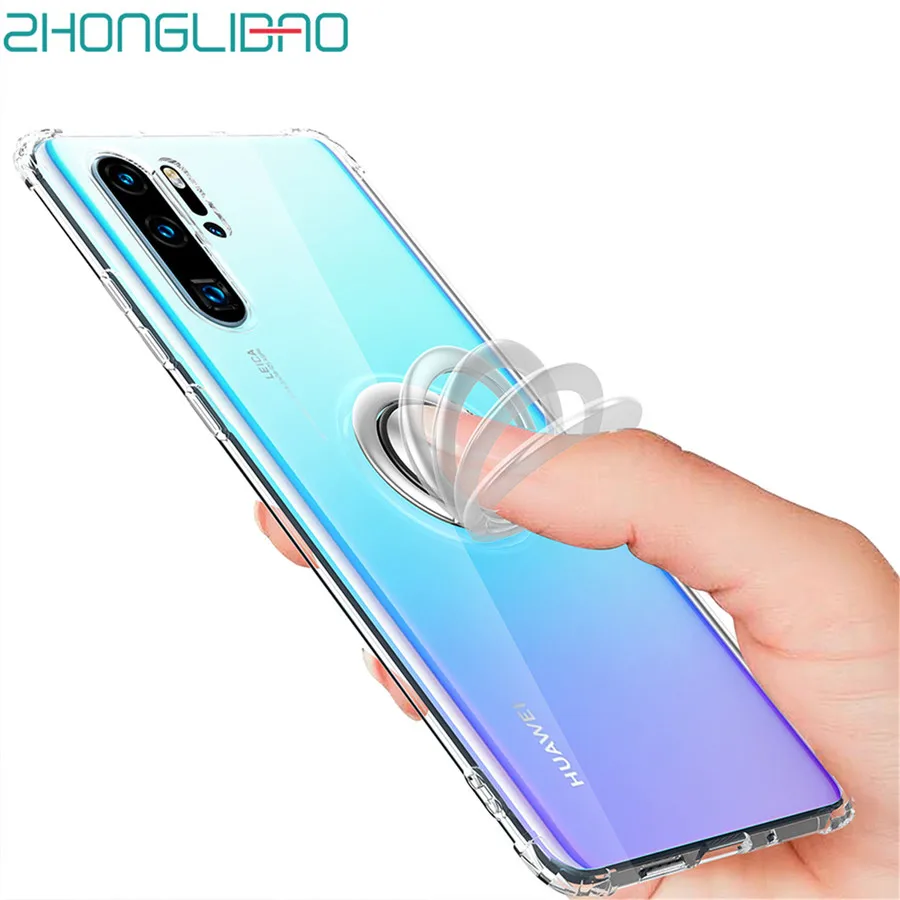 

Press Ring Holder Silicone Case for Huawei P30 Mate 20 P20 Pro Lite P Smart Y9 2019 Magnetic Car Bracket Shockproof Airbag Cover