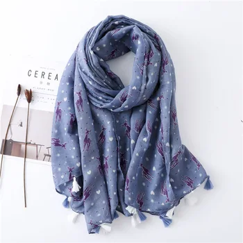 

2018 Fashion Autumn Winter Lovely Snow Deer Viscose Shawl Scarf Women High Quality Print Soft Wrap Pashmina Muslim Hijab Snood