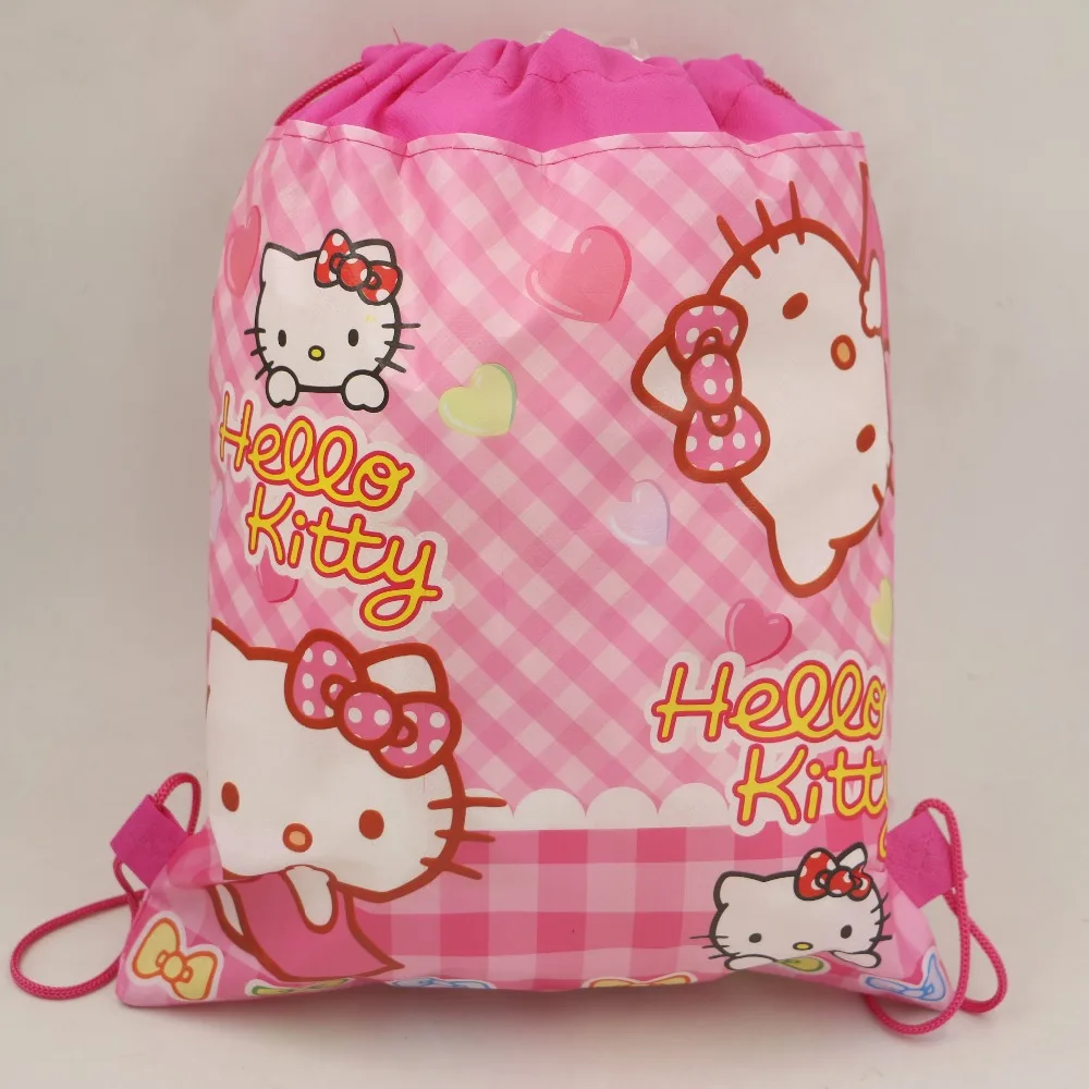 

1pc Birthday Party Cartoon Kids Favors Drawstring Bags Baby Shower Non-Woven Fabric Hello Kitty Backpack Decoration Supplies