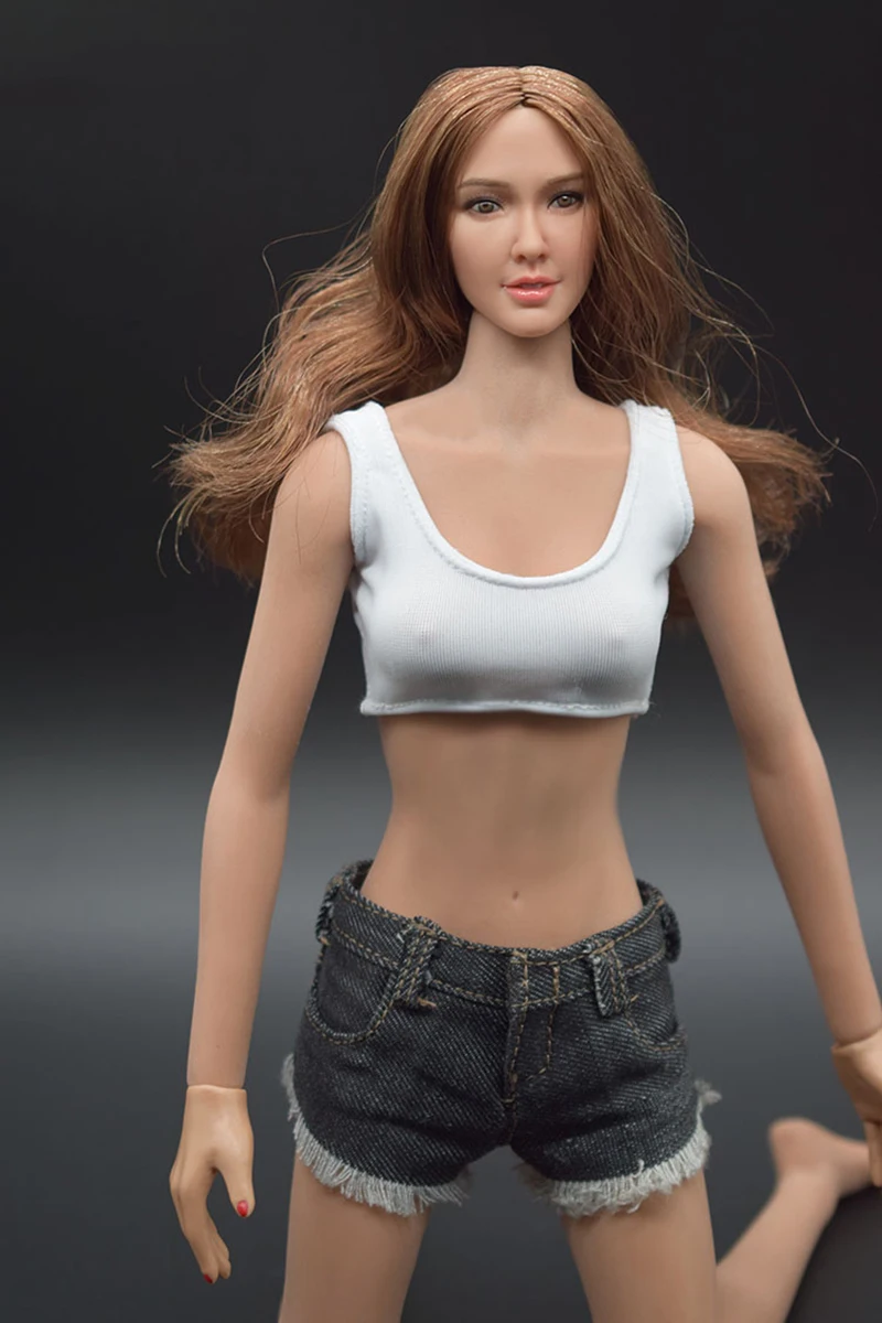 1 6 Female Action Figures White Vest And Denim Shorts For 12 Action Figures Bodies in Action 