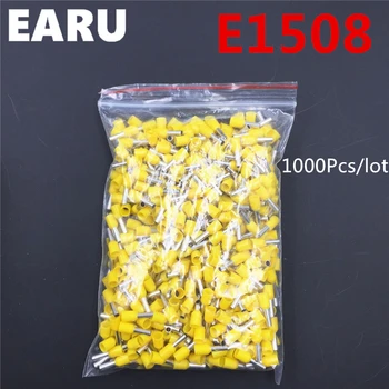 

1000Pcs E1508 Tube Insulating Insulated Terminal 1.5MM2 16AWG Cable Wire Connector Insulating Crimp E Black Yellow Blue Red