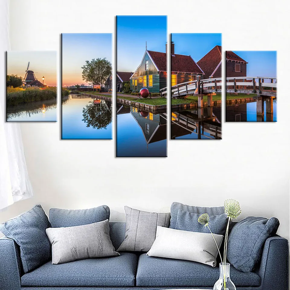 

Artwork Poster HD Prints Home Living Room Decor 5 Pieces Building Wall Art Landscape Creative Modular Pictures Canvas Painting
