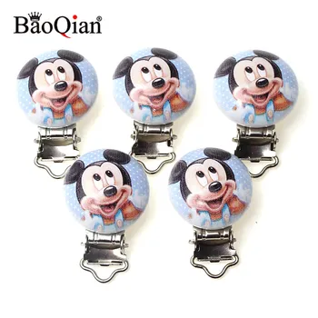 

5Pcs Wooden Metal Baby Pacifier Clips For Holders Round Clasps Suspender Children Garment Accessories 29x45mm
