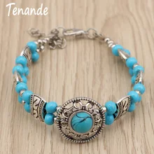 Tenande этнический натуральный богемский камень Бусины Браслеты Винтаж тибетского серебристого цвета полые резные браслеты и ювелирные женские браслеты
