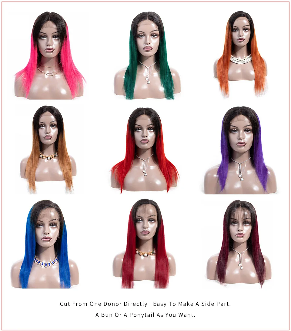 Alimice 180% Colored PinkBlondeRedBlueOrange Wigs Short Ombre Lace Front Human Hair Wigs Remy Brazilian Straight Hair Wig  (6)