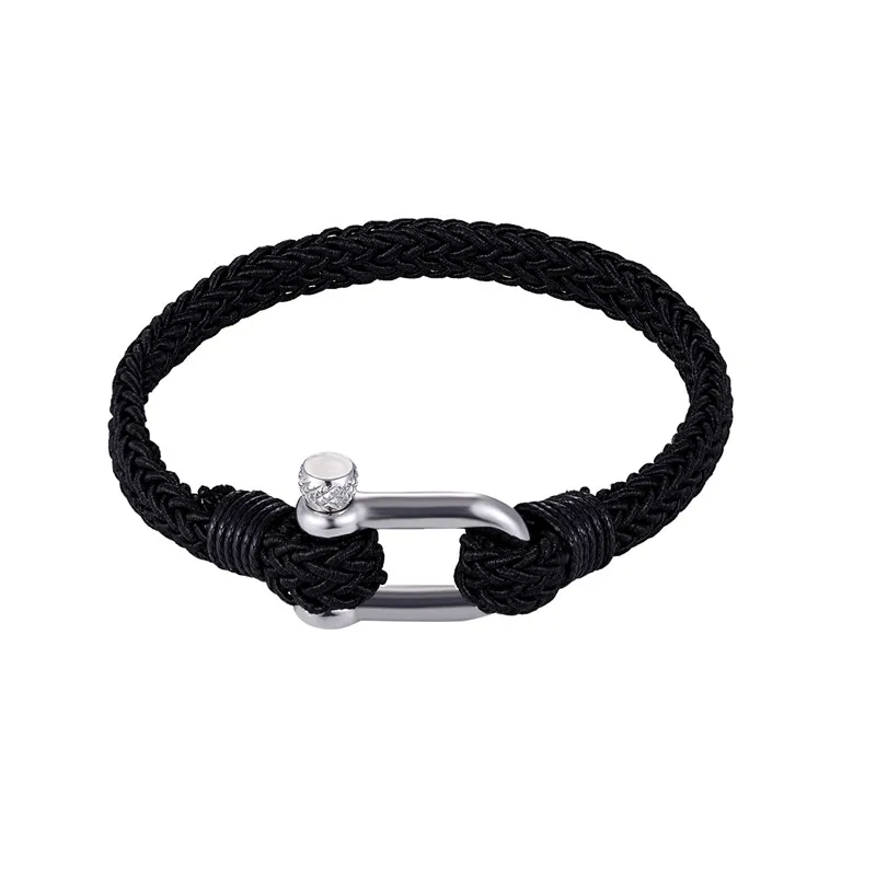 MKENDN New Fashion navy style Sport Camping Parachute cord Survival Bracelet Men with Stainless Steel Shackle Buckle Jewelry