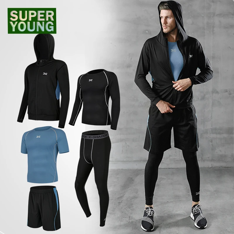 Pantalones deportivos de compresión, trajes para correr para hombre, para gimnasio, ropa de entrenamiento para correr, conjunto de ropa de Yoga, chaquetas de pantalones cortos|Conjuntos para running| -