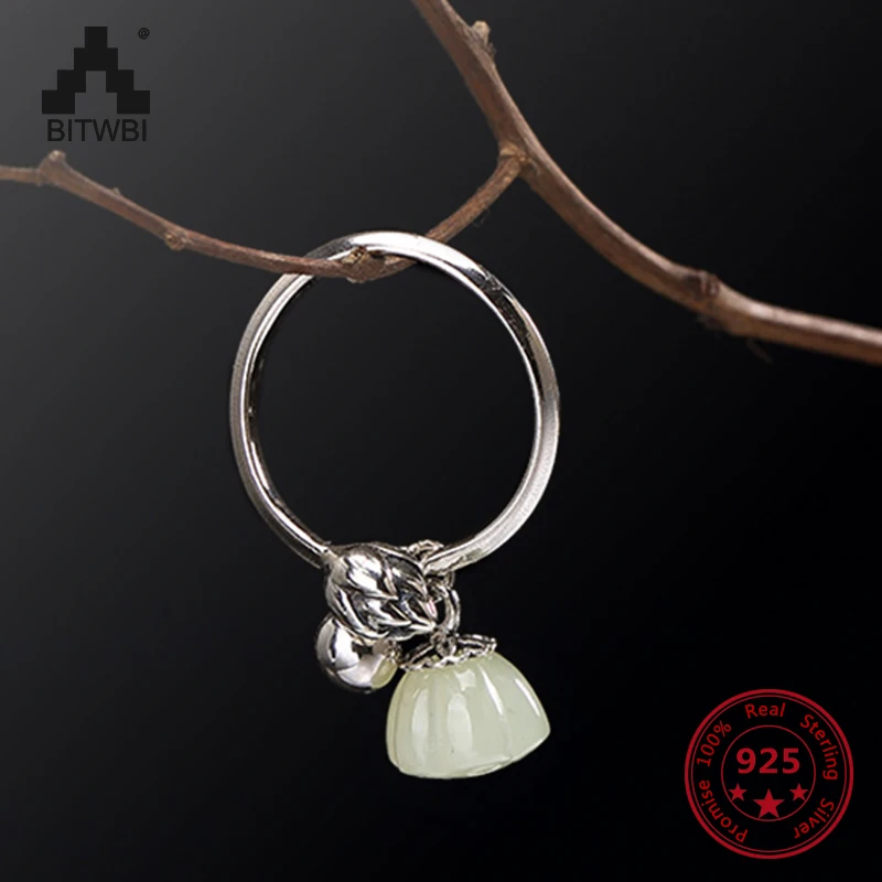 

S925 Sterling Sliver High-end Lotus Natural Jade Jewelry Ring for Women fashion Fine Ring Jewelry Gift for Lady