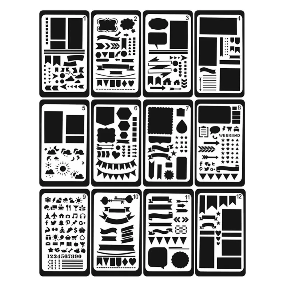 

12Pcs/lot Animals Bullet Journal Stencil Plastic Planner Journal/Notebook/Diary/Scrapbooking Lace Ruler For DIY Supplies 2 Style