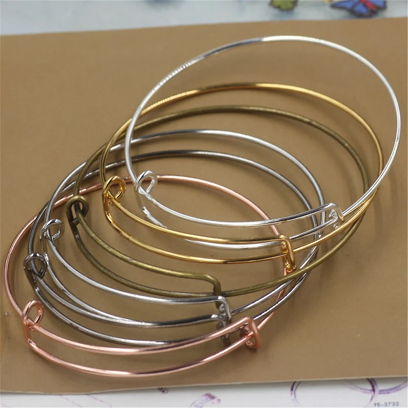 10 Pieces Wholesale Metal Bangles 7 Colors 65*2MM Simple Adjustable
