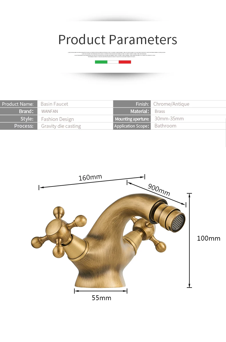 Description Picture 4 of itemAntique Bidet Faucet Two Ceramic Swivel Handles Water Bathroom Sink Brass Single Hole Deck Mounted Water Mixer Tap 7313