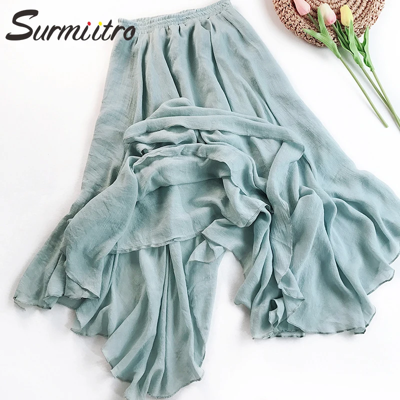 

Surmiitro Cotton Linen Midi Long Summer Skirt Women 2019 Fashion Irregular High Waist Vintage Sun School Skirt Female