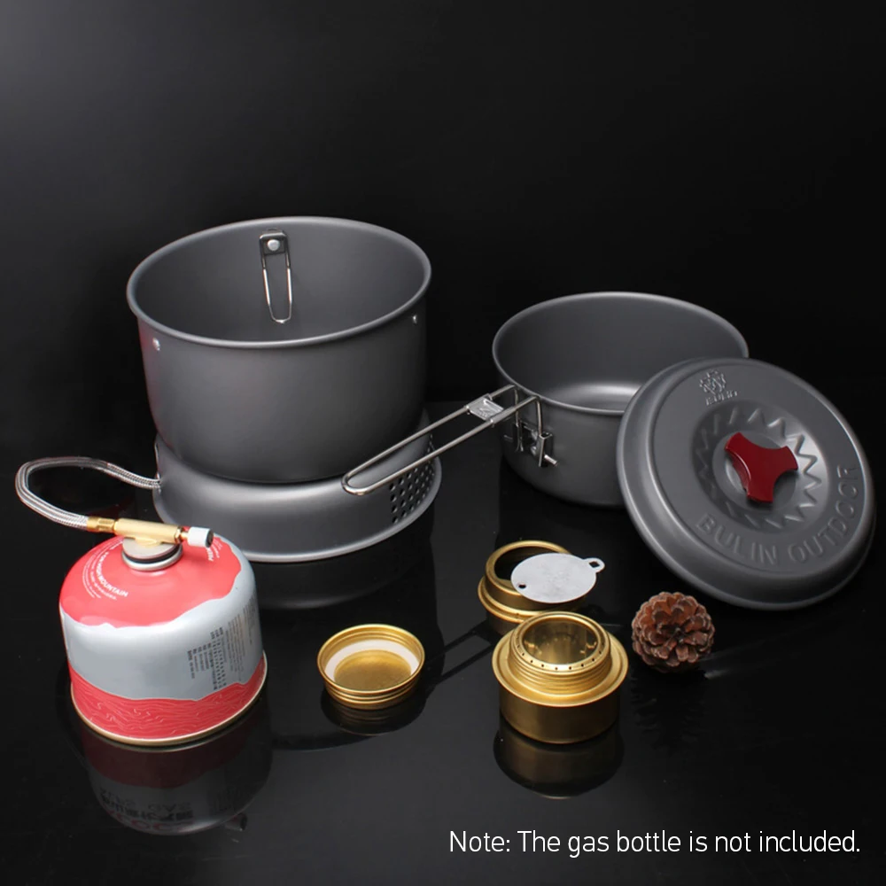 

5 PCS Outdoor Camping Cooking Set Portable Cookware Travel Cookout Utensils Gas Alcohol Stove Set Windproof Boiler Cradle Pots