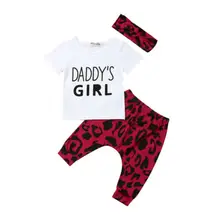 Focusnorm/комплект одежды для маленьких девочек от 0 до 24 месяцев, летний комплект одежды с буквенным принтом, футболка Топ+ длинные штаны Модный комплект из 3 предметов