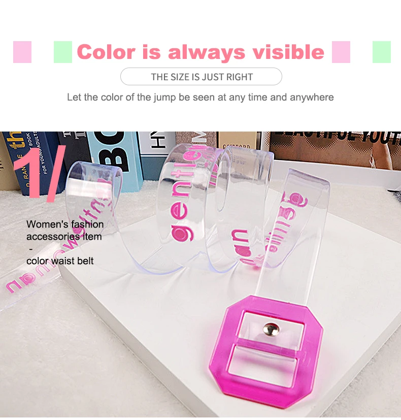 Women Transparent English letter Belt Volorful Gentlewoman Jean Accessories PVC belts Purple Red Transparent Buckle Summer Style Trendy Strap1 (4)