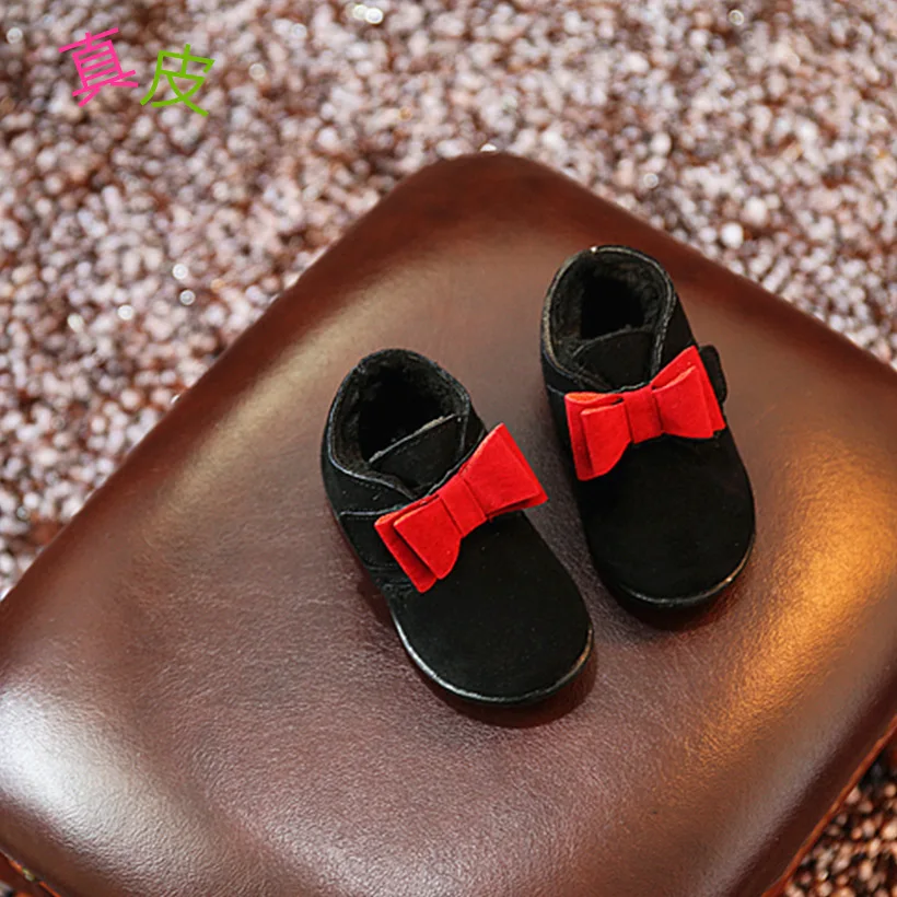 Натуральная кожа бабочкой обувь для детей Корейская принцесса теплая хлопчатобумажная обувь для девочек зимние сапоги