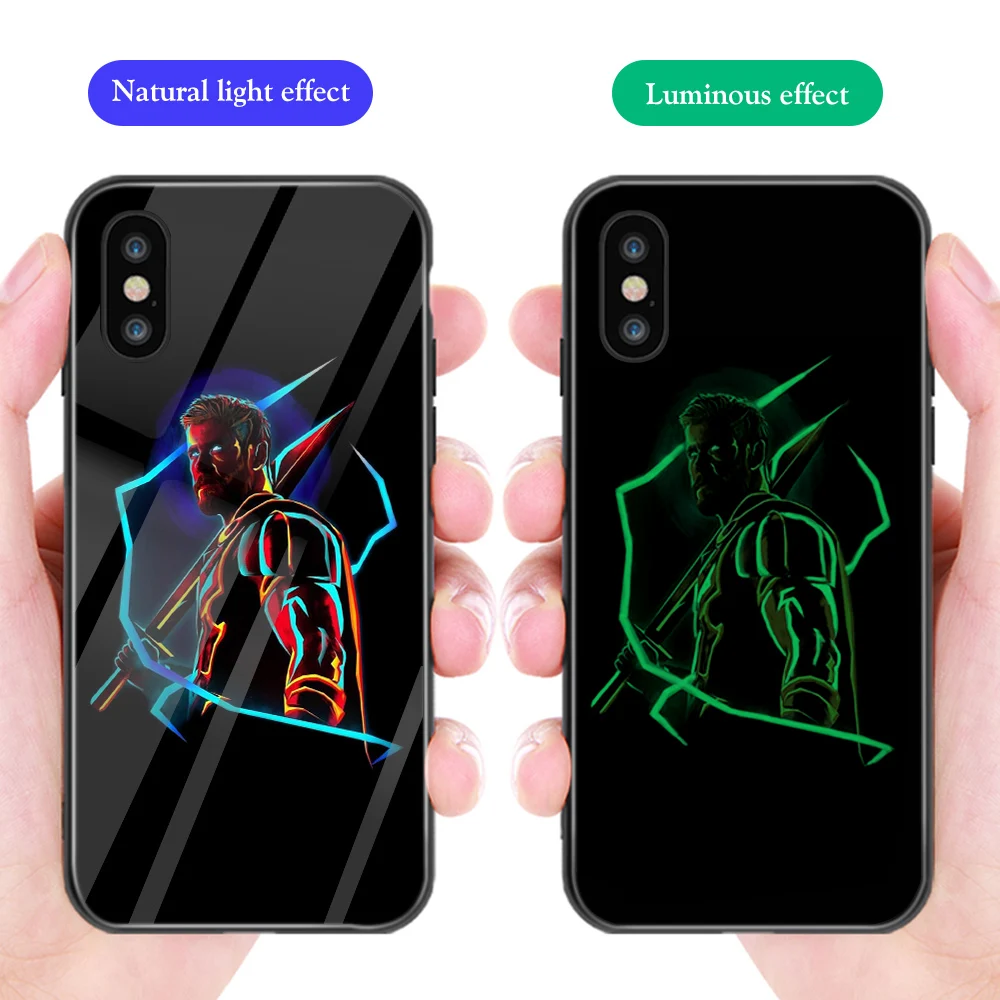 

ciciber Phone Case for iphone 11 Pro Max Capa for iphone XR 7 6 8 6S Plus X XS Max Marvel Avengers Iron Man Luminous Glass Cover