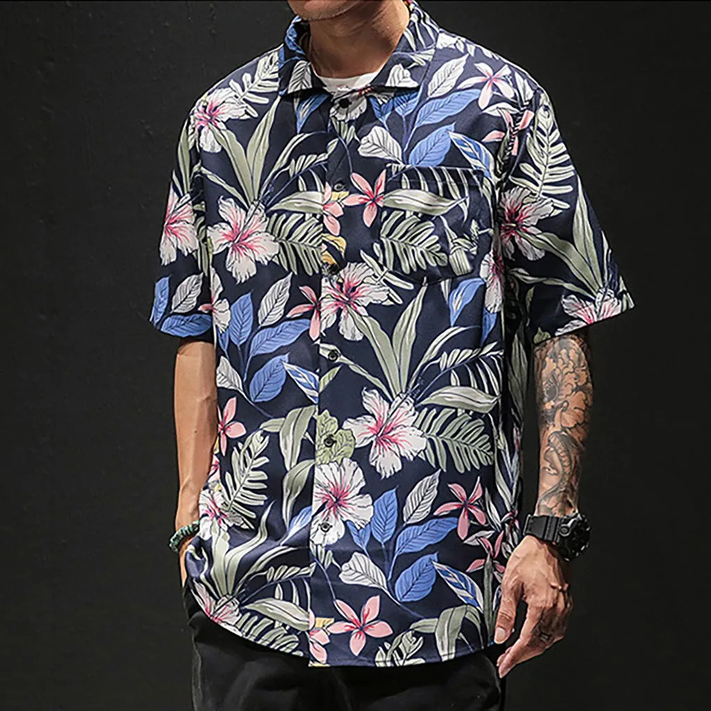 Camisa masculina мужская рубашка Летняя гавайская повседневная с коротким рукавом