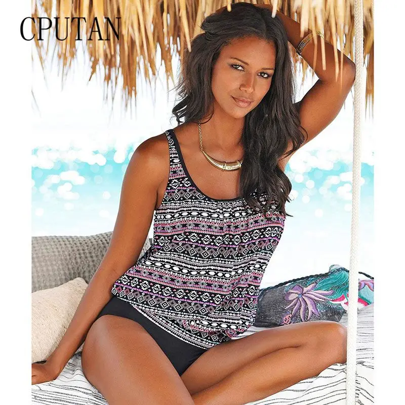 

Swimwear Women Swimsuit 2020 Tankini Swimsuits Plus Size Swimwear Tankini Set Vintage Print High Waist Bathing Suits Beach Wear