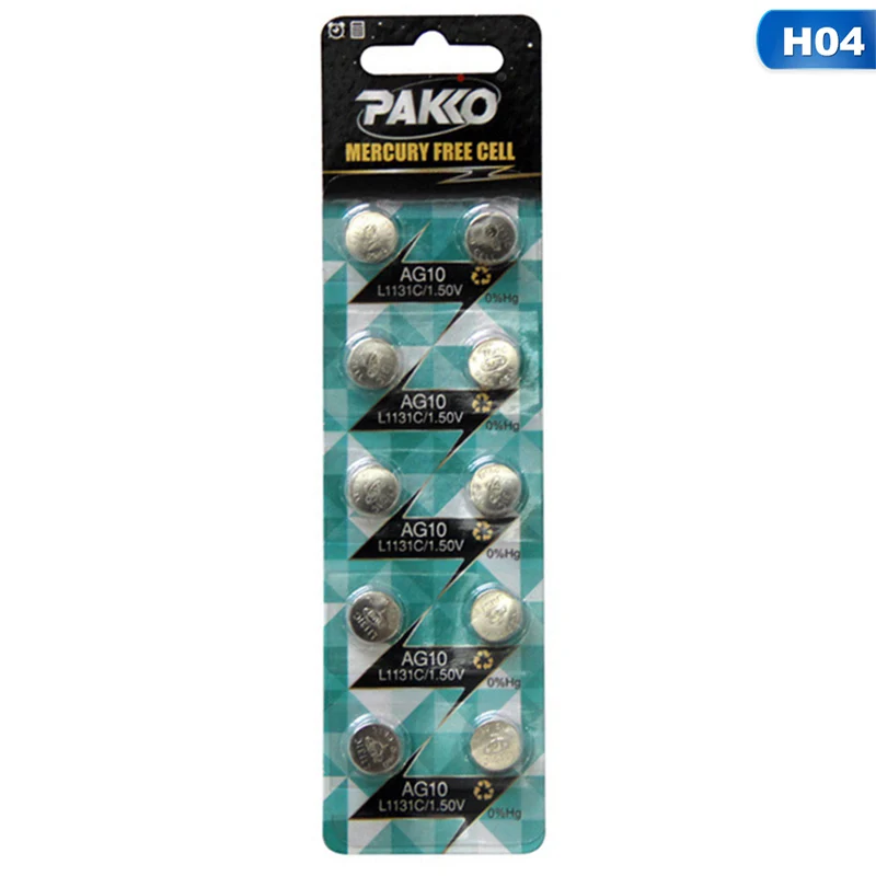 10PCS/LOT AG10 LR1130 LR1131 389 Button Battery Alkaline Battery ...