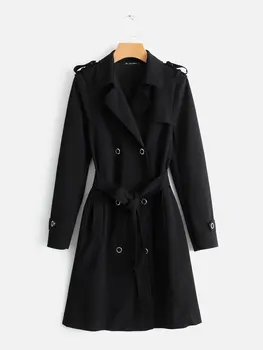 

Autumn Epaulet Long Windbreaker Loose Coat Women Casual Solid Color Trench
