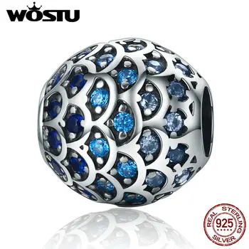 

WOSTU Real 925 Sterling Silver Daughter Of Sea, Blue CZ Beads Fit Original WST Charm Bracelet DIY Jewelry Gift CQC169