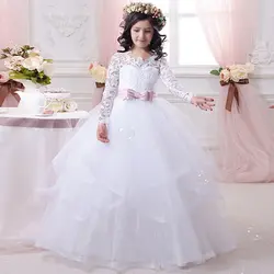 Белый/цвета слоновой кости для девочек кружевное длинное платье с сладкий цветок для От 2 до 14 лет детские детское платье принцессы для