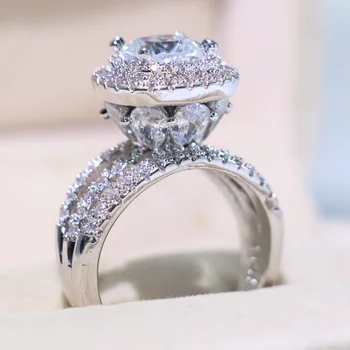 

Crown Wedding Ring Sparkling Luxury Jewelry 925 Silver Fill Drop Water AAA Zirconia Party Women Engagement Band Ring For Lovers