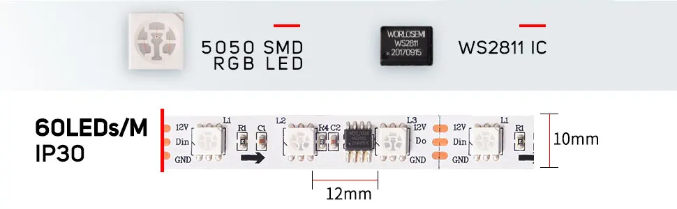 5 м WS2811 Светодиодные ленты DC12V Ультра-яркий высокоэффективных 5050 SMD RGB светодио дный s высокий свет адресные 30/48/60 светодио дный s/m