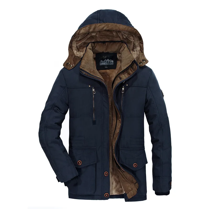 TIEPUS зимняя куртка мужская Толстая теплая мульти-карман среднего возраста с капюшоном парки пальто размера плюс 4XL 5XL 6XL мужская военная куртка - Цвет: blue