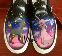 Wen Hand Painted Shoes Anime Design Custom Pokemon Umbreon Espeon Men Women’s Slip On Canvas Shoes for Christmas Birthday Gifts