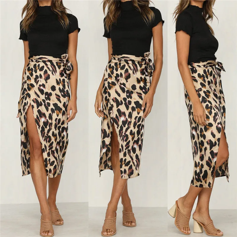 Newest Women Chiffon Leopard Print Maxi Skirt Ladies High Waisted Summer Long Skirts Fashion Leopard skirts womens