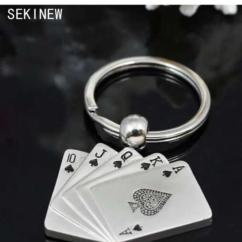 

SEKINEW Cool Metal Key Chain Ring Best Christmas Gift Poker Keyfob Keyring New On Car Best Gift Car Ornament Accessories