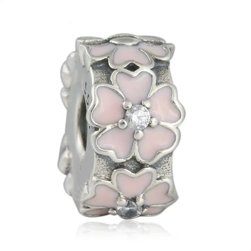 

2019 New Spring Primrose Clip Charm Beads 925-Sterling-Silver Pink Enamel Flower Stopper Fit Pandora Bracelets Diy Fine Jewelry