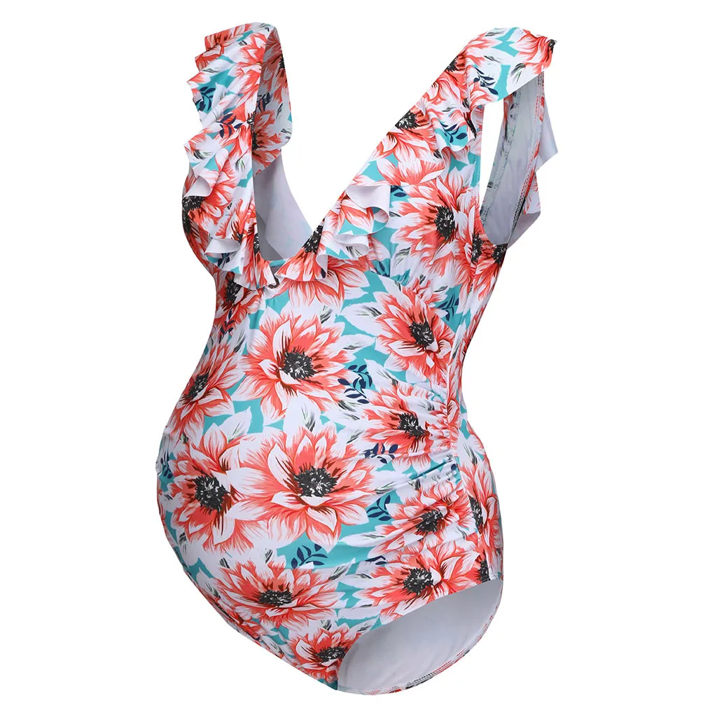 Купальники для беременных женская одежда глубокий v-образный вырез сексуальные Цветочные Купальники с принтом летние цельные купальные костюмы для беременных пляжная одежда Купальные костюмы