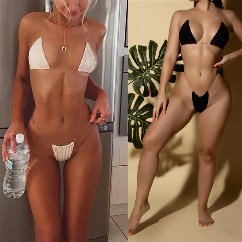 

Swimwear Women 2019 Women Sexy Bikini Set Solid Color Swimsuits Swimwear Transparent Strap Beach Swimming Suit For Women