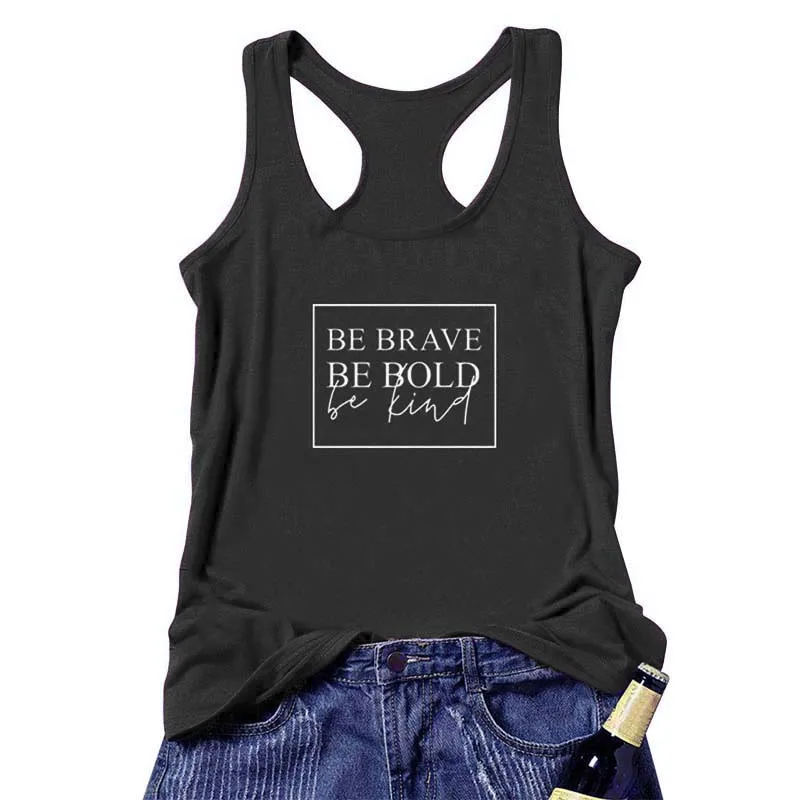 Жилет Be Brave Be Bold Be kind топы на бретелях для женщин вдохновляющий католический, христианский танки повседневные рейкербэк для тренировок в тренажерном зале рубашка