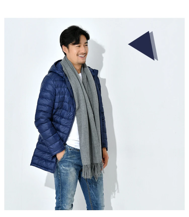 Толстая Высококачественная Мужская легкая пуховая куртка осень зима корейский приталенный длинный Молодежный ультра-тонкий пуховик с капюшоном размера плюс 8XL