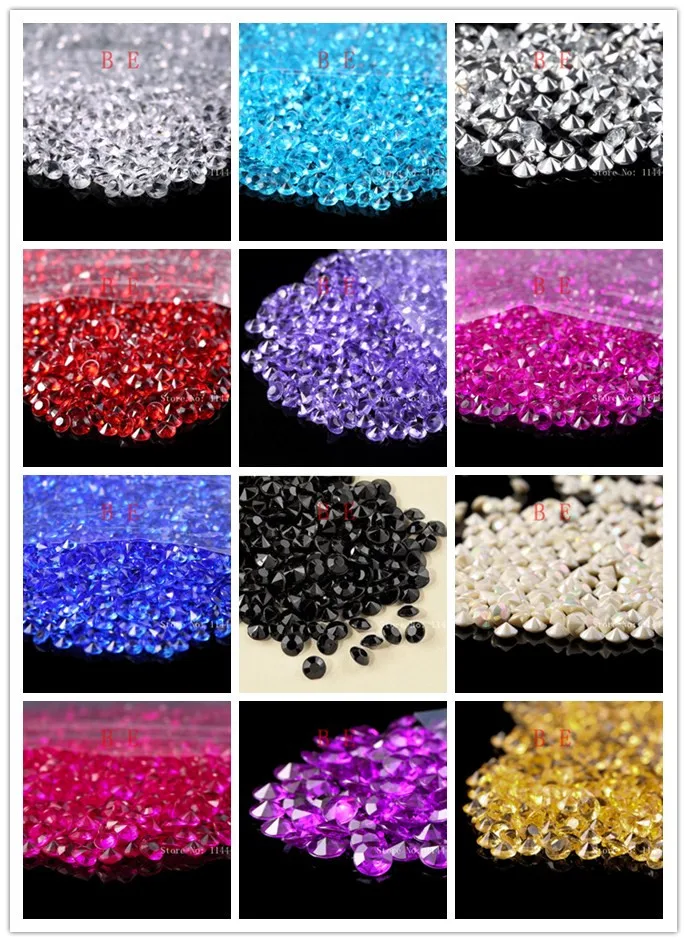 

1000 pcs / lot 13 Colors 6mm 1Carat Wedding Decoration Acrylic Scatter Table Crystals Diamonds Acrylic Diamond Crystal Confetti