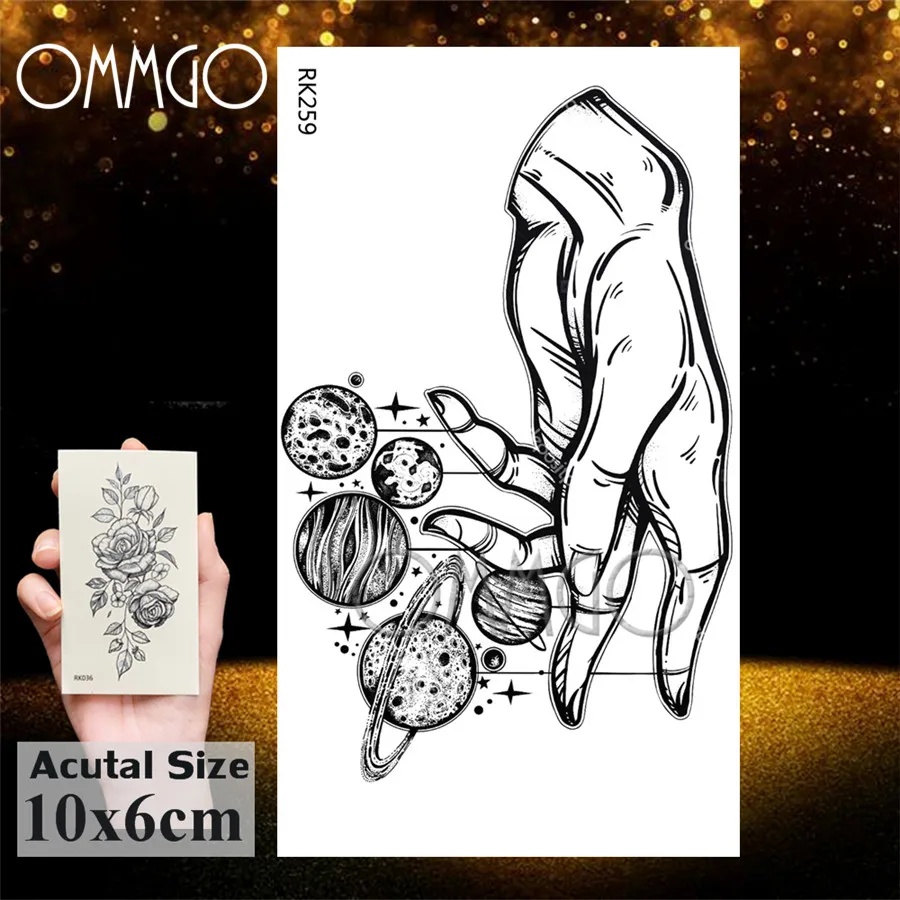 Временные тату хной наклейки OMMGO Black Creative Universe Outspace фальшивая подвеска лесные на