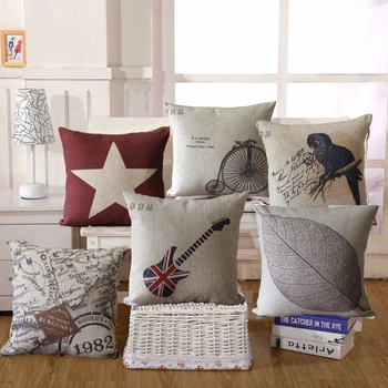 

high quality linen reggae pillow cushion case pillowcase for home decoration leaf, gita, star,parrot,bicycle