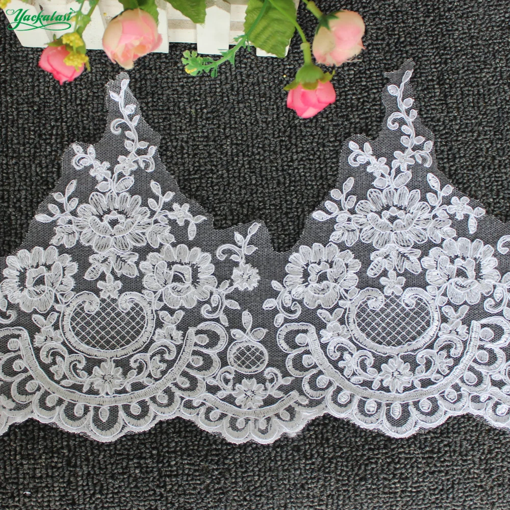 Yackalasi White Bridal Wedding Lace Appliqued Scalloped 3d Flower