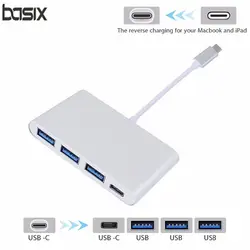 Basix usb hub 4 Порты и разъёмы USB3.1 Тип C адаптер USB-C к USB3.0 Тип C концентратора Металл высокого Скорость 4 в 1 для MacBook Google Chromebook