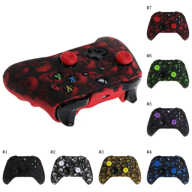 

Protective Skin Case Skull Pattern Silicone Gamepad Cover+2 Joystick Caps For XBox One X S Controller
